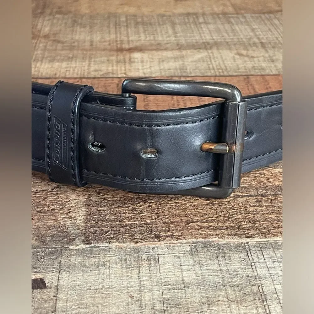 Genuine Dickies Leather Belt--Black Stitch Dk Steel Roll Buckle 46-48